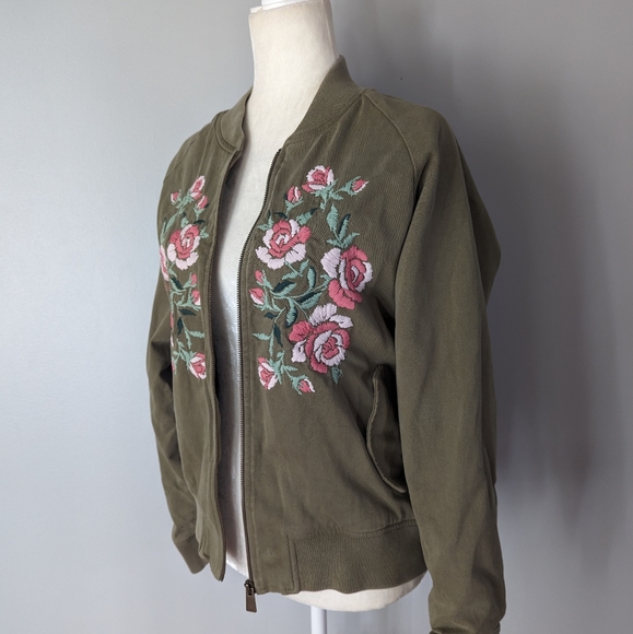 Anine Bing Jacket Olive Green Embroidered Bomber Jacket Size Medium - Picture 5 of 15
